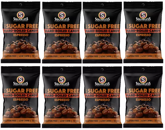 903826 8 X 70G Sugarless Confectionery 99.5% Sugar Free Hard Boiled Espresso Bag