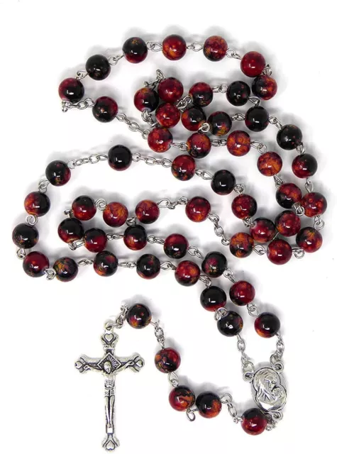 Rosso Nero Marmo Rosario Perline Lungo Lunghezza 57cm Santo Terra Centro