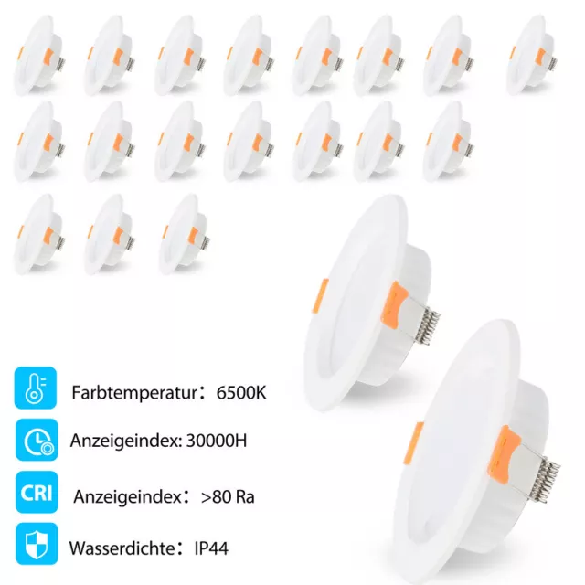 20x LED Einbaustrahler Einbauleuchte 220V KaltWeiß Decken-Spots Einbaurahmen 5W