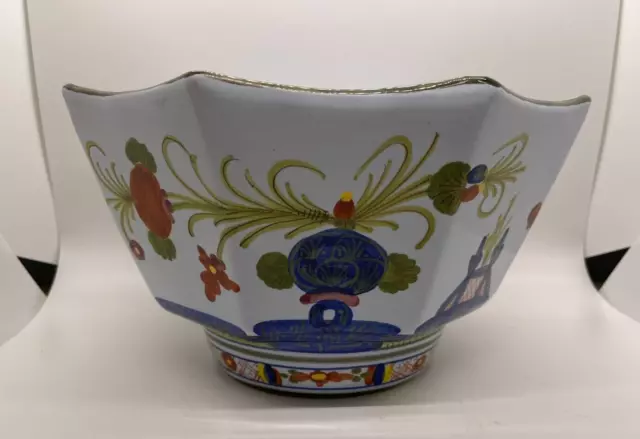 AMM Italian Faenze - Garofano Majolica Pottery Blue Carnation Fruit Bowl Dish 9"