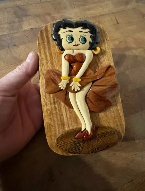 Betty Boop Pinup Wooden Trinket Puzzle Box Jewelry Wood Marilyn Monroe Coin GIFT