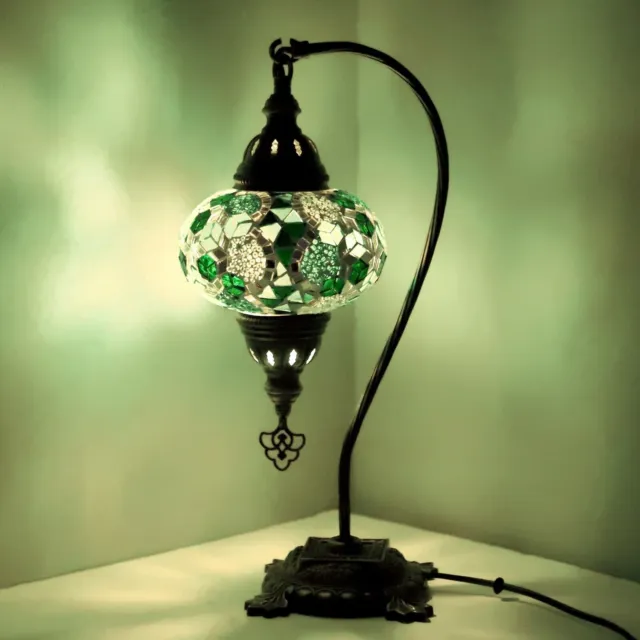 Lampada da tavolo a collo di cigno in mosaico di vetro Tiffany turco marocchino