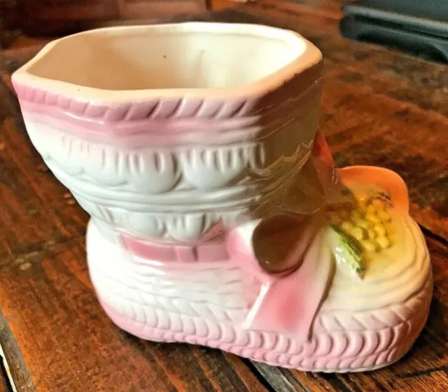 Vintage Nancy Pew Ceramic Pink Baby Bootie Planter Made In Japan