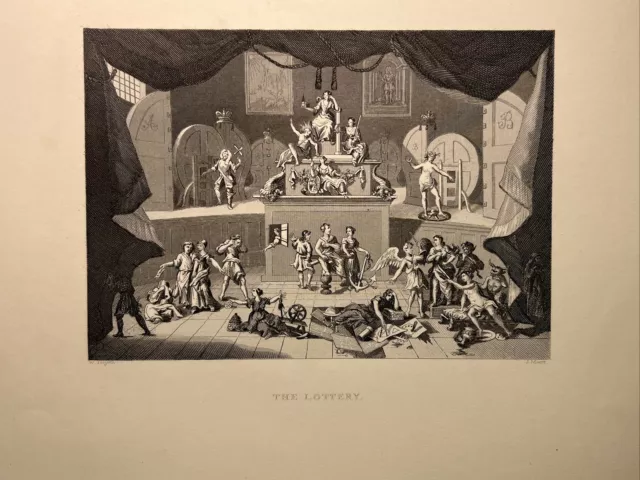 The Lottery Humor Satire 1860 Rarität William Hogarth Antik Stahlstich ENGRAVING 3