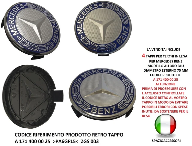 Kit 4 Copri Mozzo Coprimozzi Tappo Mercedes 75mm Cerchi In Lega Classe - Foto 4
