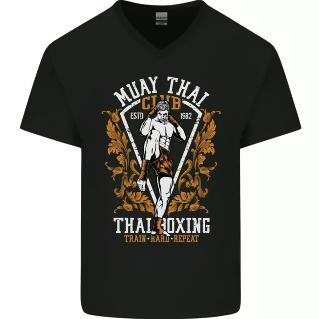 Muay Thai Fighter Warrior MMA Martial Arts Mens V-Neck Cotton T-Shirt