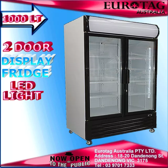 EUROTAG 2 DOOR 1000L  COMMERCIAL UPRIGHT DISPLAY FRIDGE BEAND NEW 1 years war.