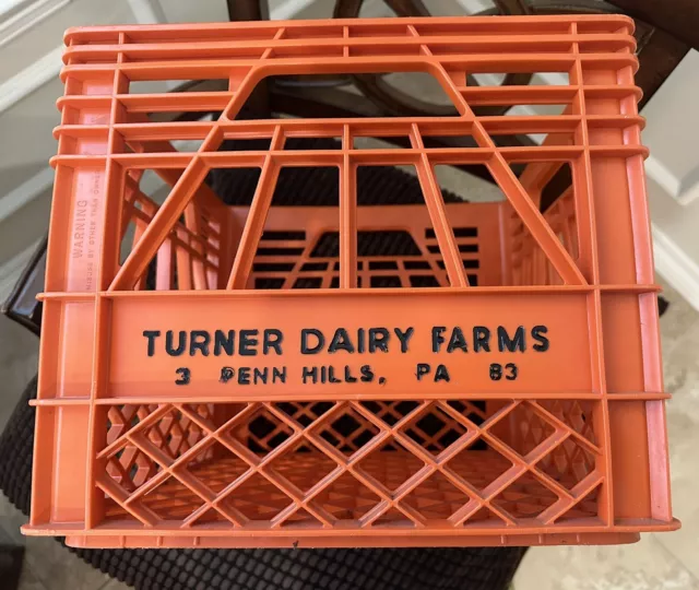 Vintage TURNER DAIRY FARMS Milk Carton Bottle Crate ORANGE Plastic PREOWNED