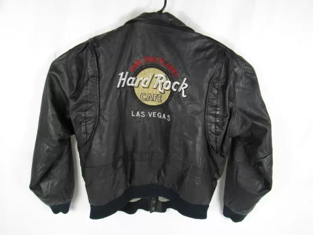 Vintage Hard Rock Cafe Las Vegas Leather Bomber Jacket Mens Large Motorcycle