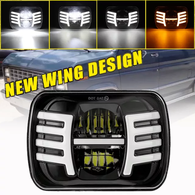 7x6 LED Headlight Hi/Lo Wing Amber DRL for Ford E-150 E-250 E-350 Econoline 5X7