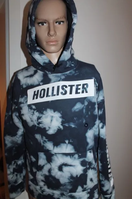 Hollister Maglione Uomo Felpa con Cappuccio Blu Bianco TAGLIA S NUOVO ETICHETTA