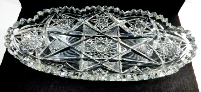 Antique VTG American Brilliant Period Star Cut Crystal Glass Lace Oval Bowl dish