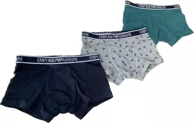 Emporio Armani Mens Boxer Trunks 3 Pack Small Boxer Shorts Blue  Cotton Stretch