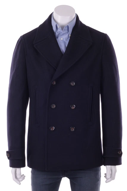 Tommy Hilfiger Cappotto Giacca Doppiopetto Stile Marinaio in Lana Wool Blend Blu