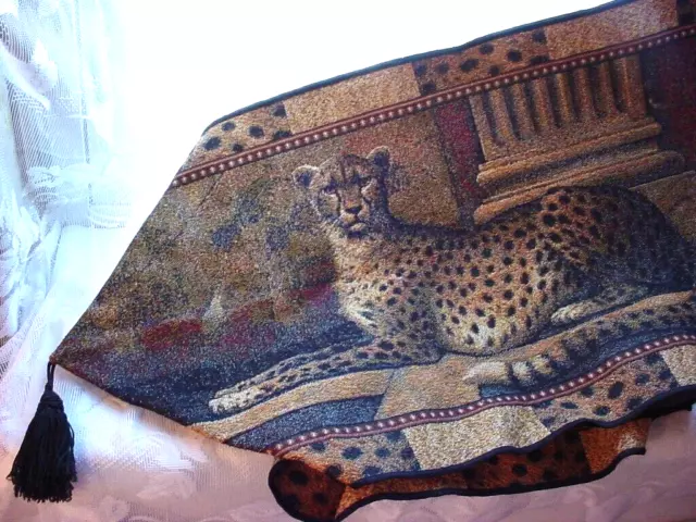 Leopard Tapestry Table Dresser Runner Tassel Accent