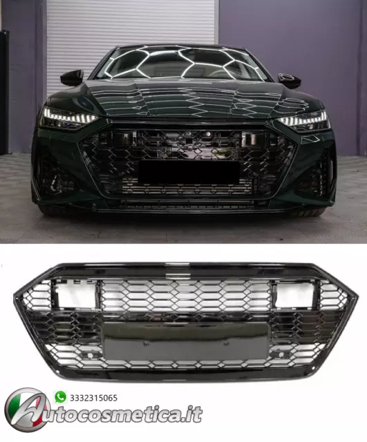 Griglia calandra mascherina nido d'ape nera lucida per Audi A7 4K 2018++