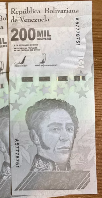 Lotto di 10 X Banconote Venezuela. 10 x 200.000 bolivares. Unc. Datato 2020. 2