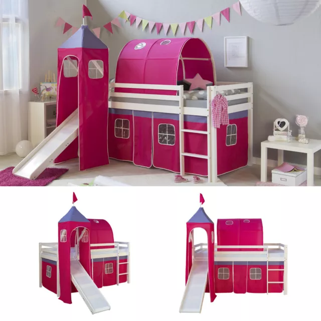 Cadre de Lit Superposé Mezzanine Enfant 90x200 Tunnel Tour Toboggan Homestyle4u