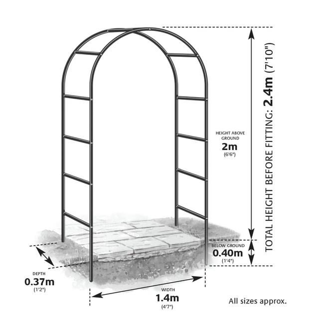 2.4M GARDEN ARCH Trellis Arched Metal Tubular Frame Climbing Plant ...