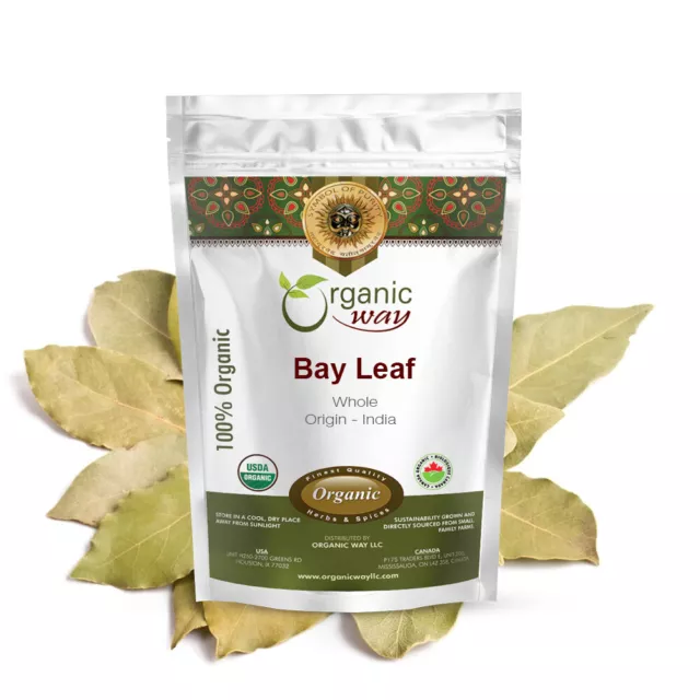 Organic Way Bay Leaf Whole - Organic, Kosher & USDA Certified (1/2LBS / 8Oz)