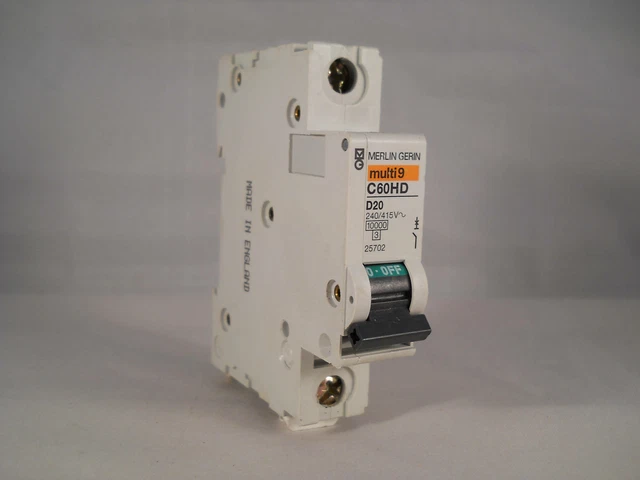 Merlin Amp MERLIN GERIN MCB 20 Amp Single Pole Breaker Type D 20A Multi9 C60HD120 ...