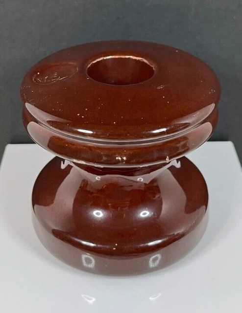 Vintage Brown Porcelain High Voltage Power Line Wire Insulator - Marked LM 5