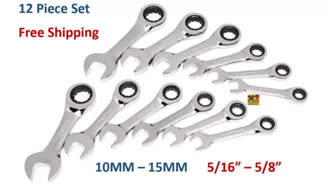 GEARWRENCH STUBBY RATCHETING WRENCH SET 12 Pt Metric MM / SAE INCH 6pc / 12pc