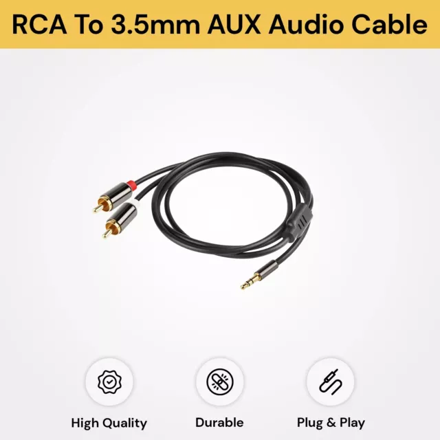 Premium Gold Plated 3.5mm Male To 2 RCA Male Aux Auxiliary Stereo Audio Adapter 3