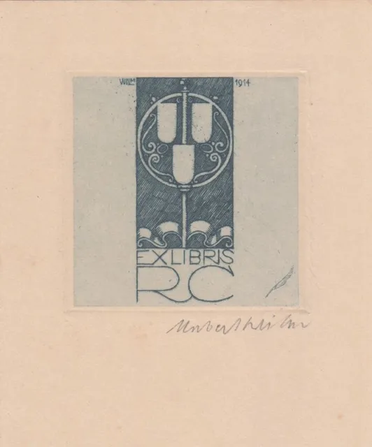 Exlibris Bookplate Etching Hubert Wilm 1887-1953 Stand Wappenschilde
