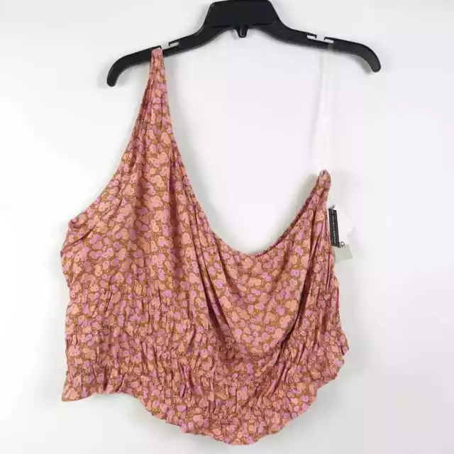 BP Nordstrom Womens One Shoulder Top 3X Tan Pink Allison Floral Lightweight NWT 2