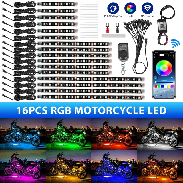 16PCS RGB Car Motorcycle LED Light Bluetooth Control Accent Glow Neon Strip Kit