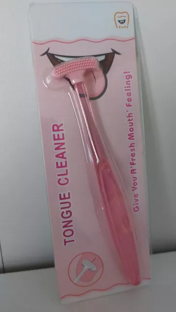 1 Pink Soft Tongue cleaner brush handle floss tongue cure bacteria fresh breath