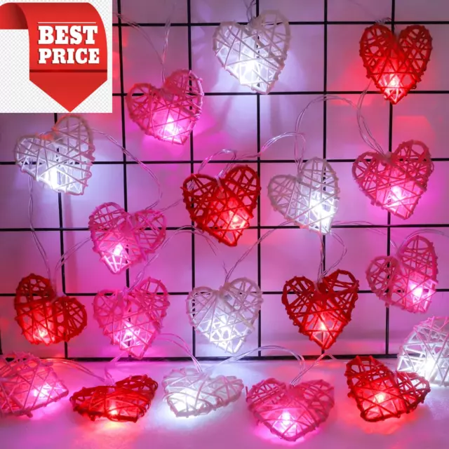 Valentines Day Decoration Red Pink White Heart Lights 10FT 20LED 3D Hollowed