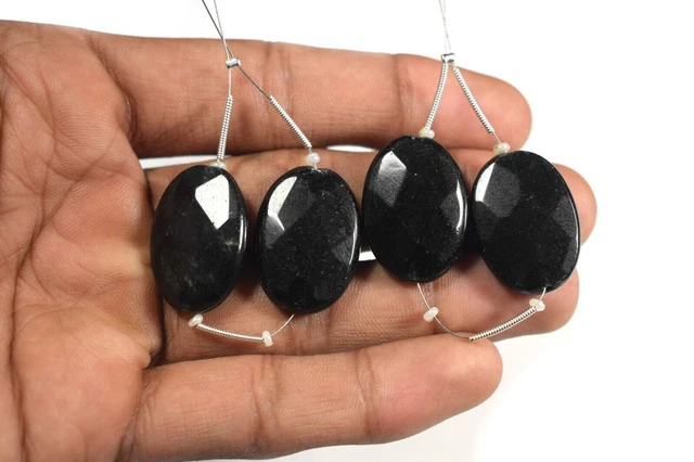 2Pcs Genuine A+ Black Spinal Faceted Oval Shape Gemstone Loose Beads For Jewelry