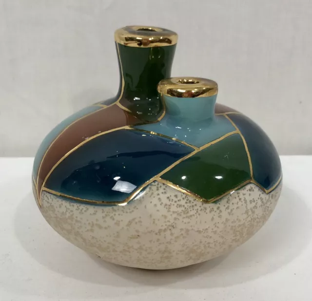 Vintage Double Oil Candle Mary Latterman Studio Southwest art Pottery 24k Gold
