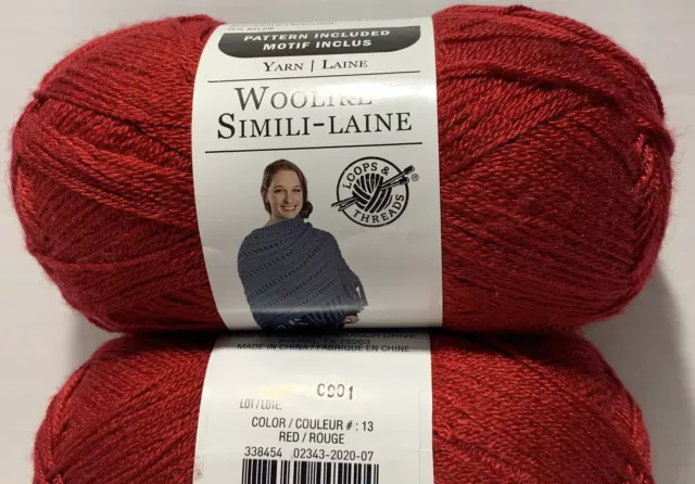 2 Skeins Of WOOLIKE in RED 🧶Acrylic Nylon yarn 678Yds/620m 3.5oz/100g