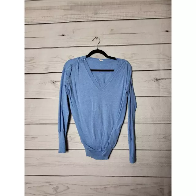 J.Crew Womens Pullover Sweater Blue Long Sleeve V Neck Tight Knit Ribbed Hem M