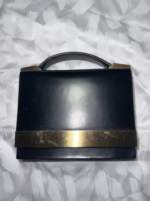 Brian Atwood Black Leather & Gold Hardware Bag