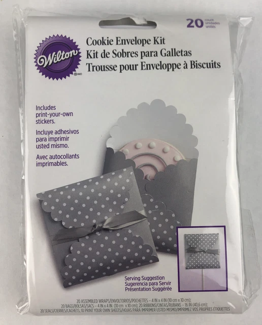 Kit de sobres de galletas Wilton plateado blanco lunares 20 pegatinas de venta para hornear
