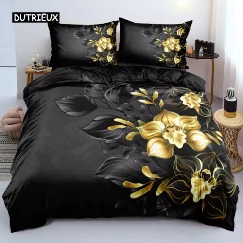 Diseño 3D Flores Edredón Ropa de cama Juego Fundas de edredón Fundas de almohada