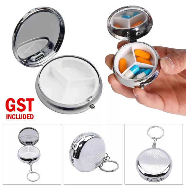 1/2X Pill Container Pill Box Tablet Holder Medicine Metal Case Round AU