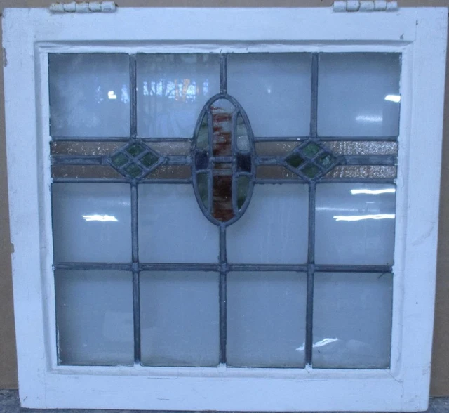 OLD ENGLISH LEADED STAINED GLASS WINDOW Pretty Geometric 21.5" x 20.5"