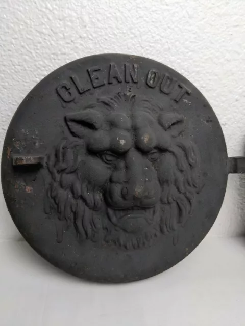 PAIR Antique Lion's Head Beast CLEAN OUT Cast Iron Architectural Salvage Element 2
