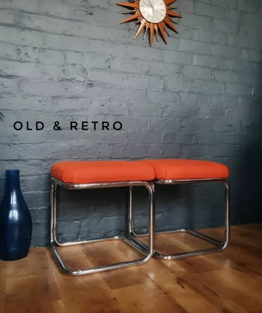 Mid Century Modernist Ness Bauhaus Modular Seating Chrome Stools Vintage Orange