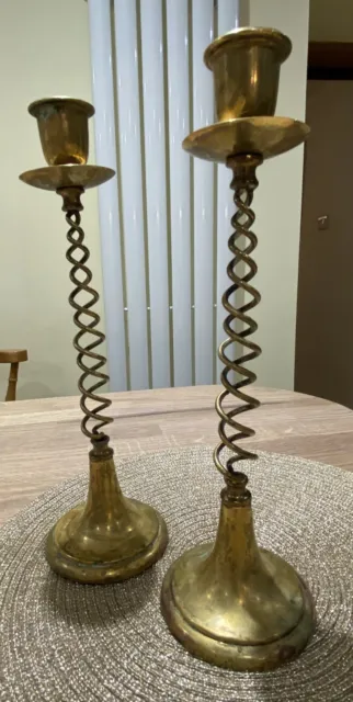 Pair of Barley twist brass candlesticks