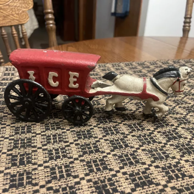 Vintage Antique Style  Cast Iron Horse Drawn ICE Wagon Carriage 8”