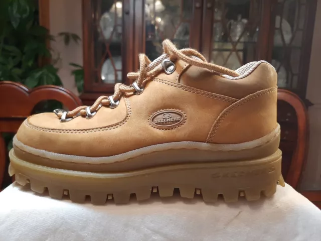 VINTAGE 90S SKECHERS Jammers Tan Leather Chunky Platform Boots 8.5M Y2K Lace Up 55.07 PicClick UK