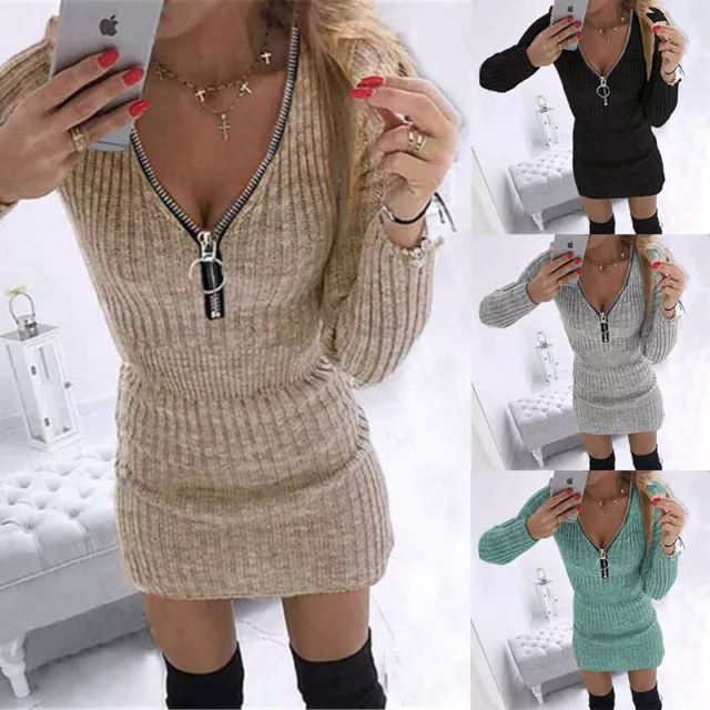 Sweater Top Knitted Long Ladies Dress Jumper Womens Oversized Chunky Long Sleeve