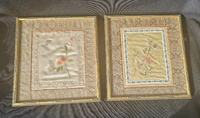 A Pair of Framed Chinese Silk Embroidered Pictures