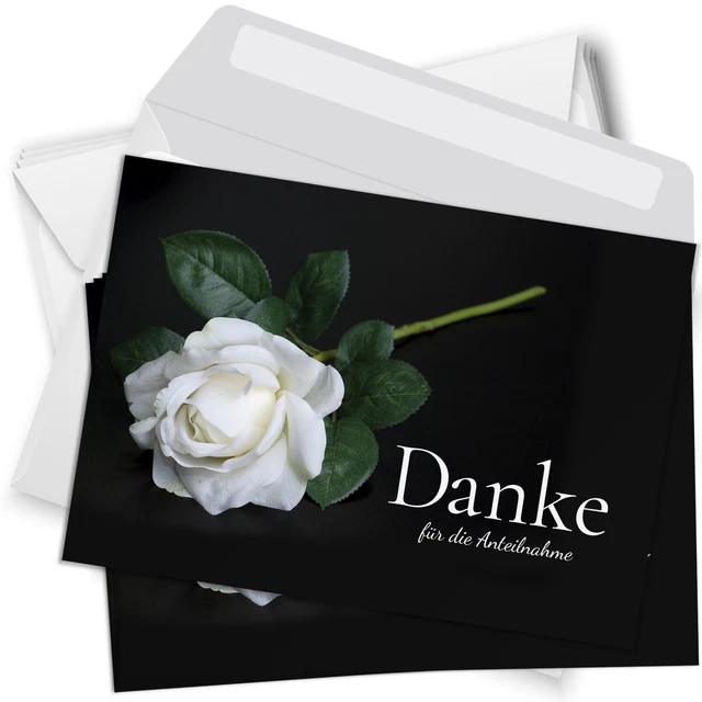 5 Danksagungskarten + Umschläge – Format 9x14 Cm, Text „Sympathie“, Schlichtes Trauerdesign